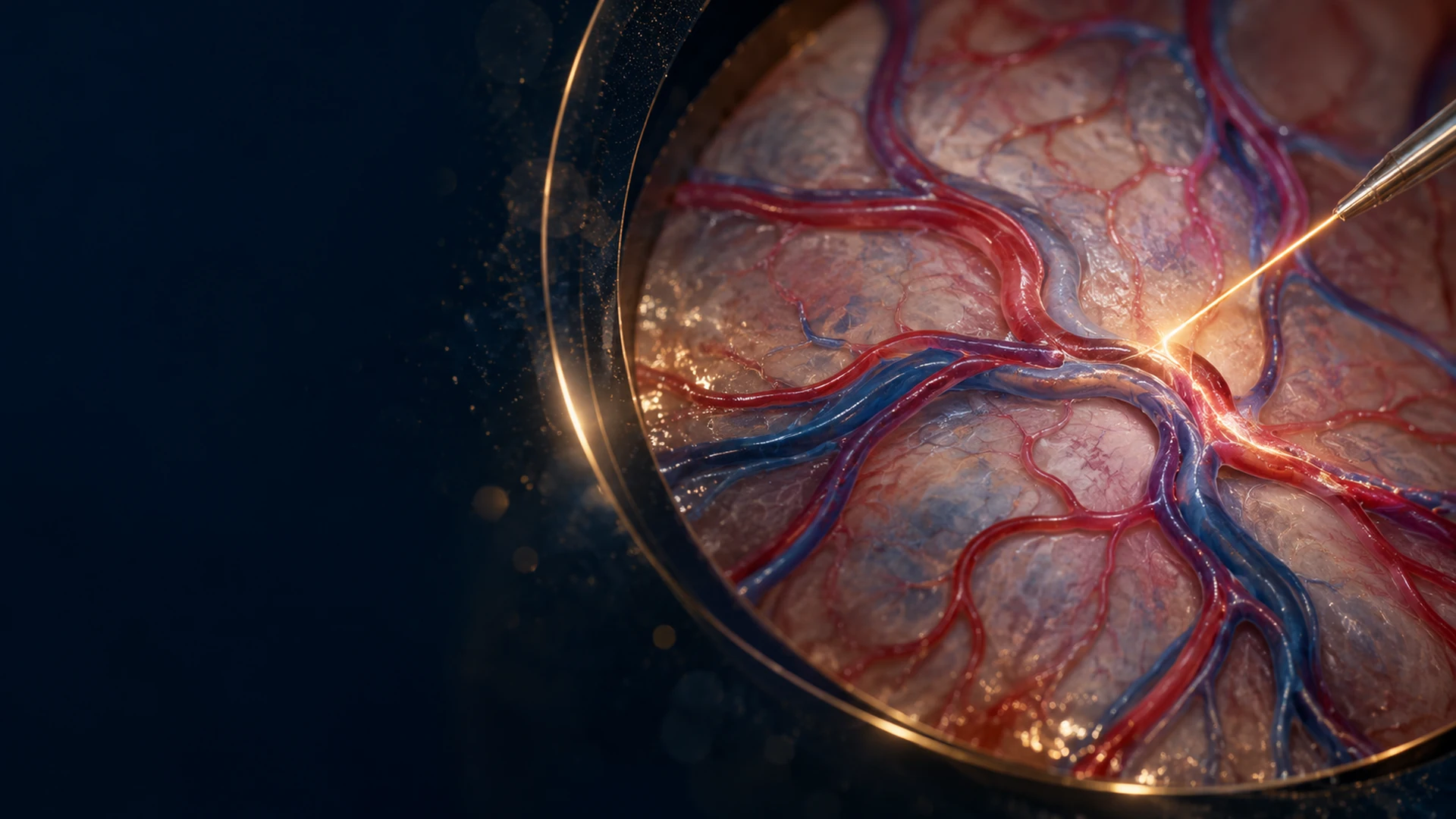 Conceptual illustration of placental vessels and fetal laser therapy.